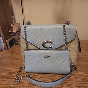 Coach Blue and Tan Shoulder Bag Set